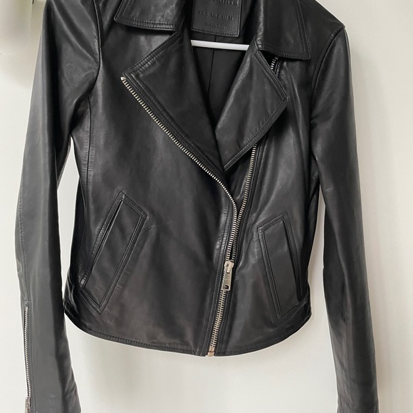 All saints black leather jacket size 0 - Picture 2 of 8